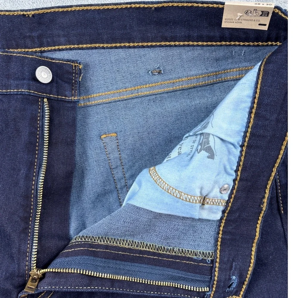 Levi Jeans Mens 38x30 513 Slim Straight Dark Indigo Stretch Denim NEW